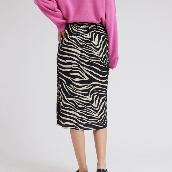 Midi length zebra print skirt with side split