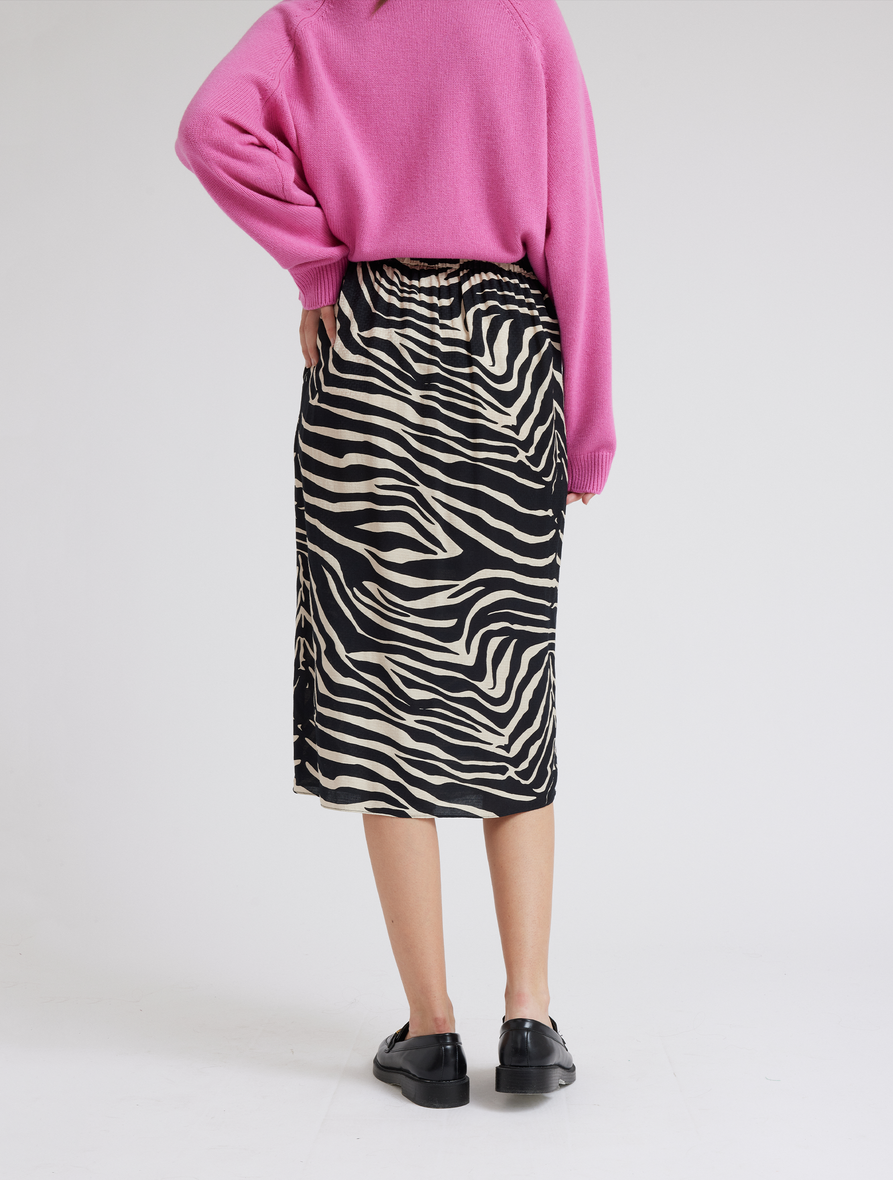 Midi length zebra print skirt with side split