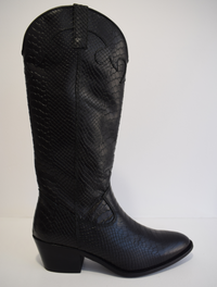 Mid calf mock croc leather western cowboy boot black