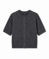 A dark gray short-sleeve knit cardigan sweater with a button-up front, displayed flat against a plain white background.