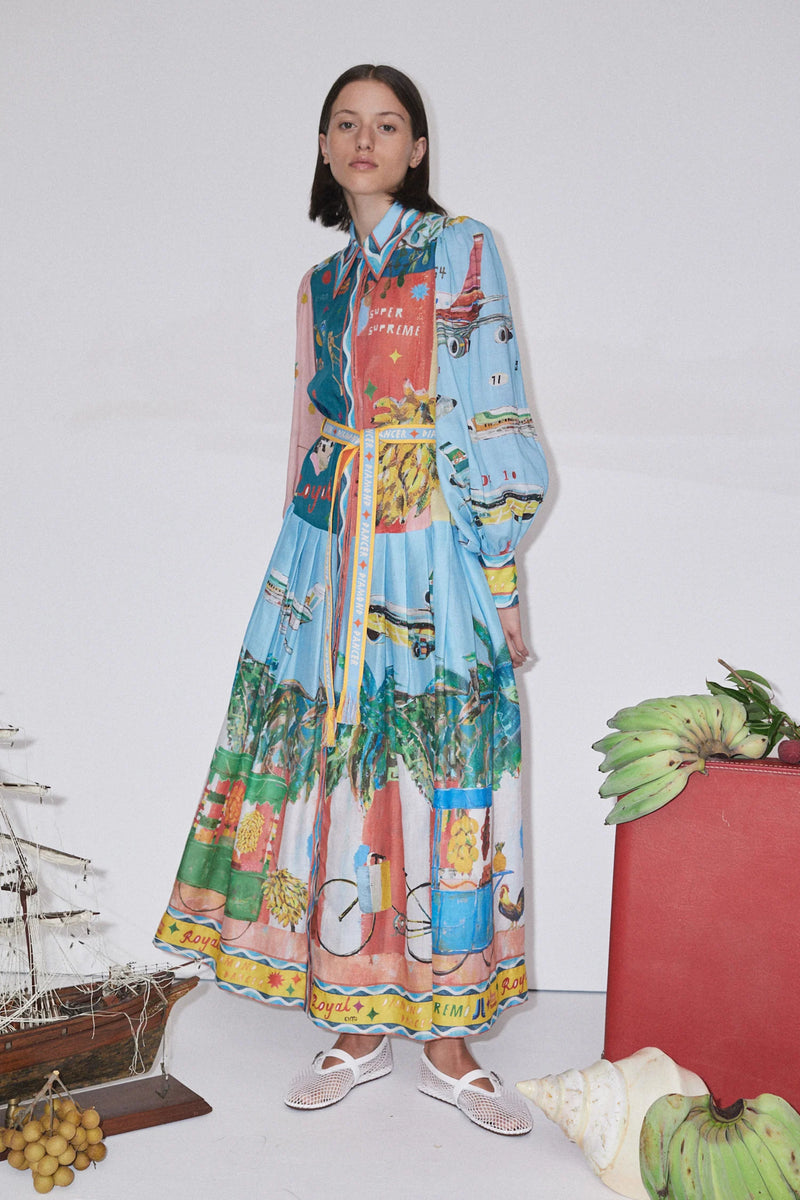 shirtdress with colourful print and self tie belt