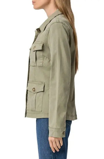 light khaki cotton utility style jacket  side view 
