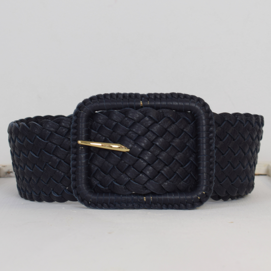 Wide navy woven belt