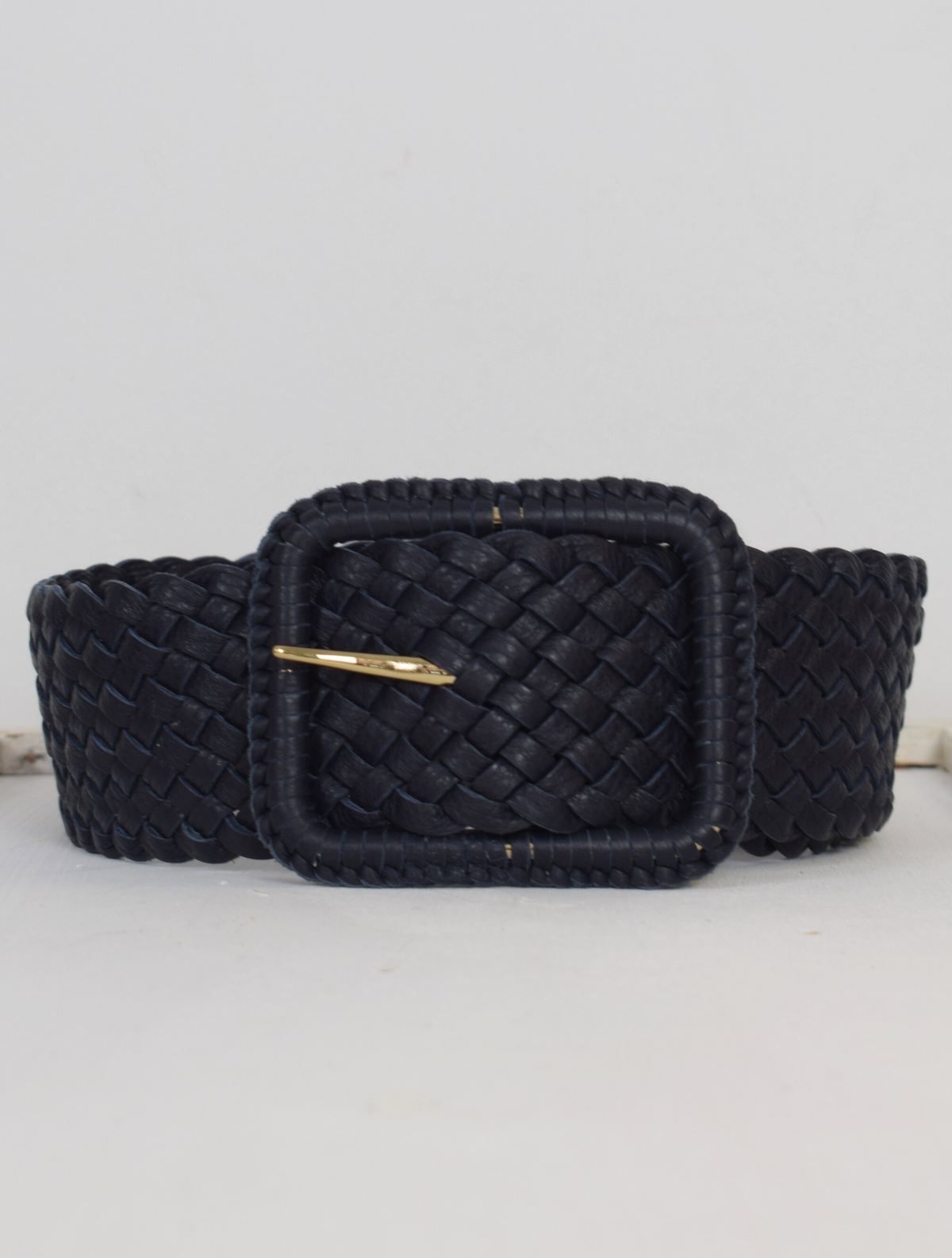 Wide navy woven belt