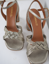 Pewter strappy sandal with block heel