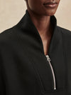 Quarter zip and slightly cropped black sweat top with shawl collar and V neckline from varley close up
