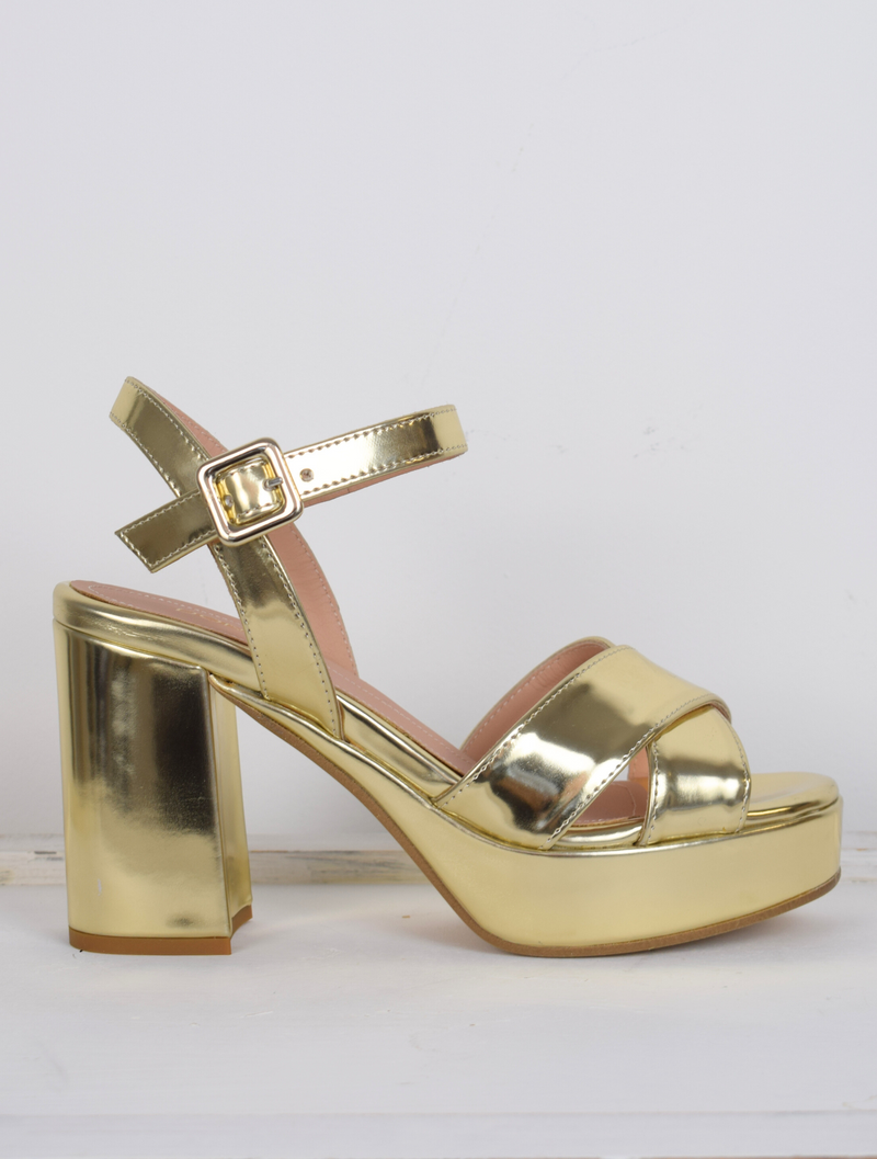 Gold patent platform sandal