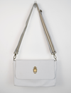 White bag with gold scarab detail