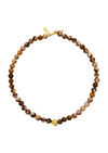 light brown multi beaded choker with lobster clasp and central gold nugget