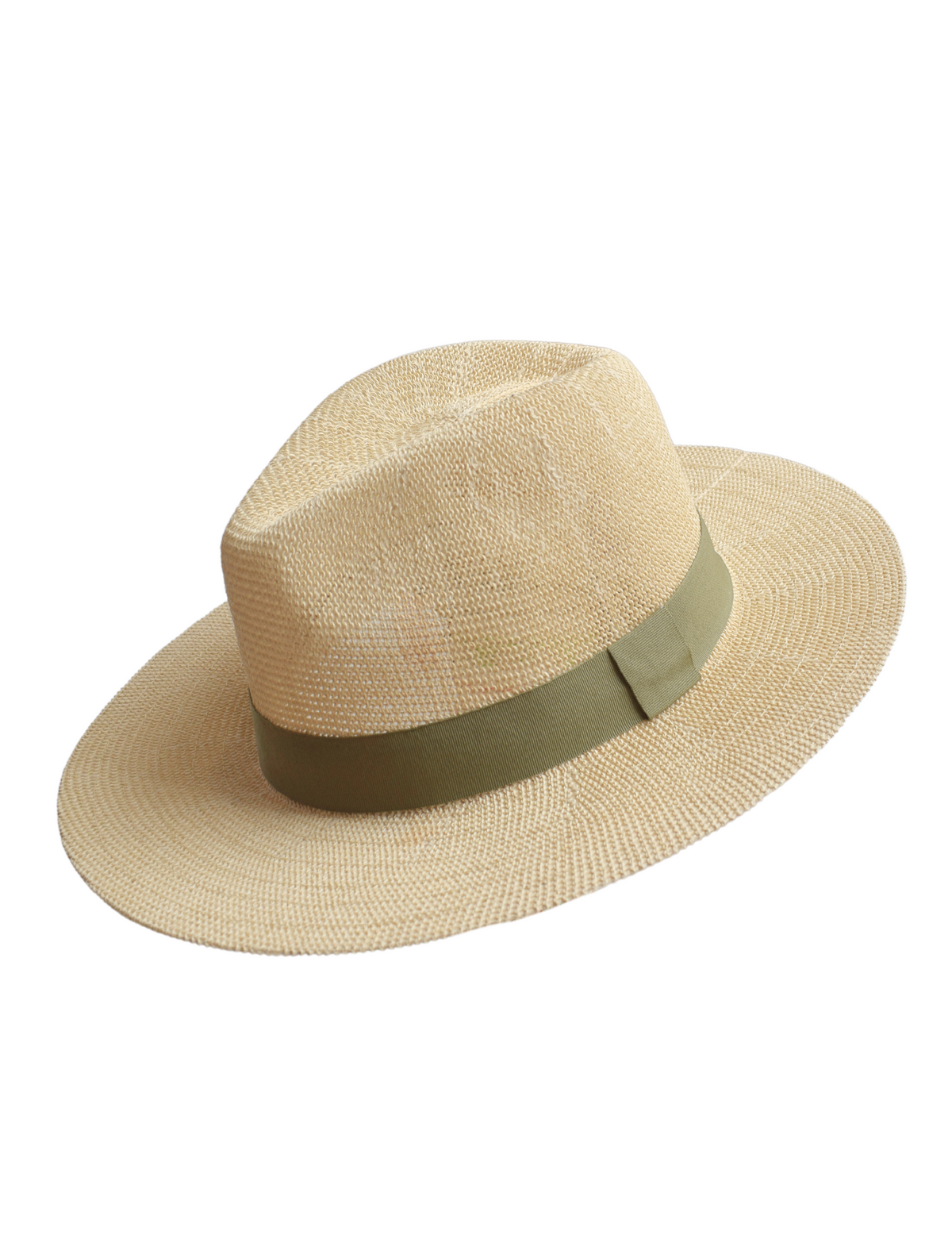 Adjustable paper panama hat with a dove coloured green trim