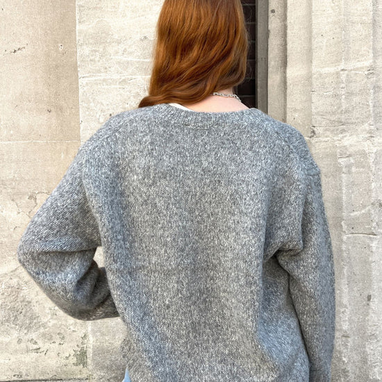 grey loose V neck knit jumper 