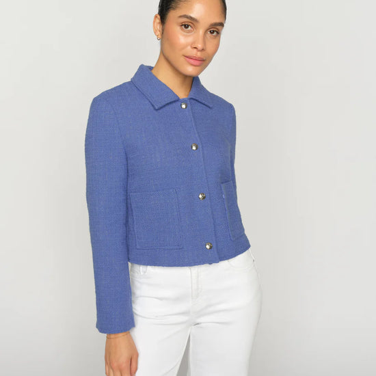 blue jacket with gold buttons and 2 pockets  model