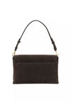 A dark brown suede shoulder bag with a single adjustable strap and gold-tone hardware, shown against a plain white background.