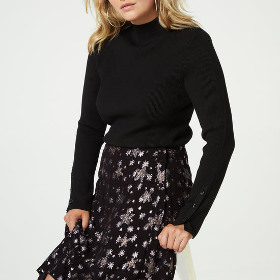 Midi A line black skirt with silver stars