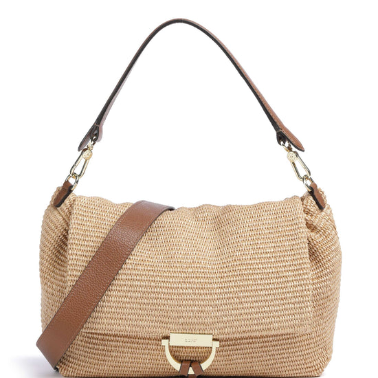 raffia bag with tan leather trim