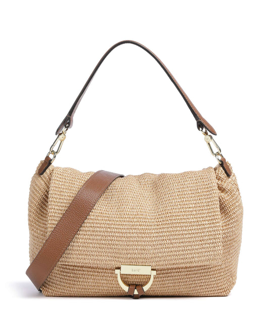 raffia bag with tan leather trim