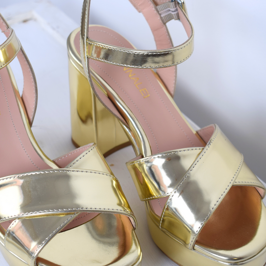 Gold patent platform sandal