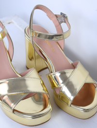 Gold patent platform sandal