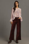 burgundy velvet wide leg cropped jeans model shot
