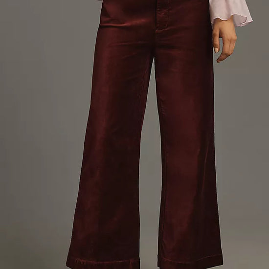 burgundy velvet wide leg cropped jeans