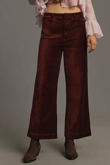 burgundy velvet wide leg cropped jeans
