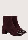 Burgundy suede boot with high shine toe section  
