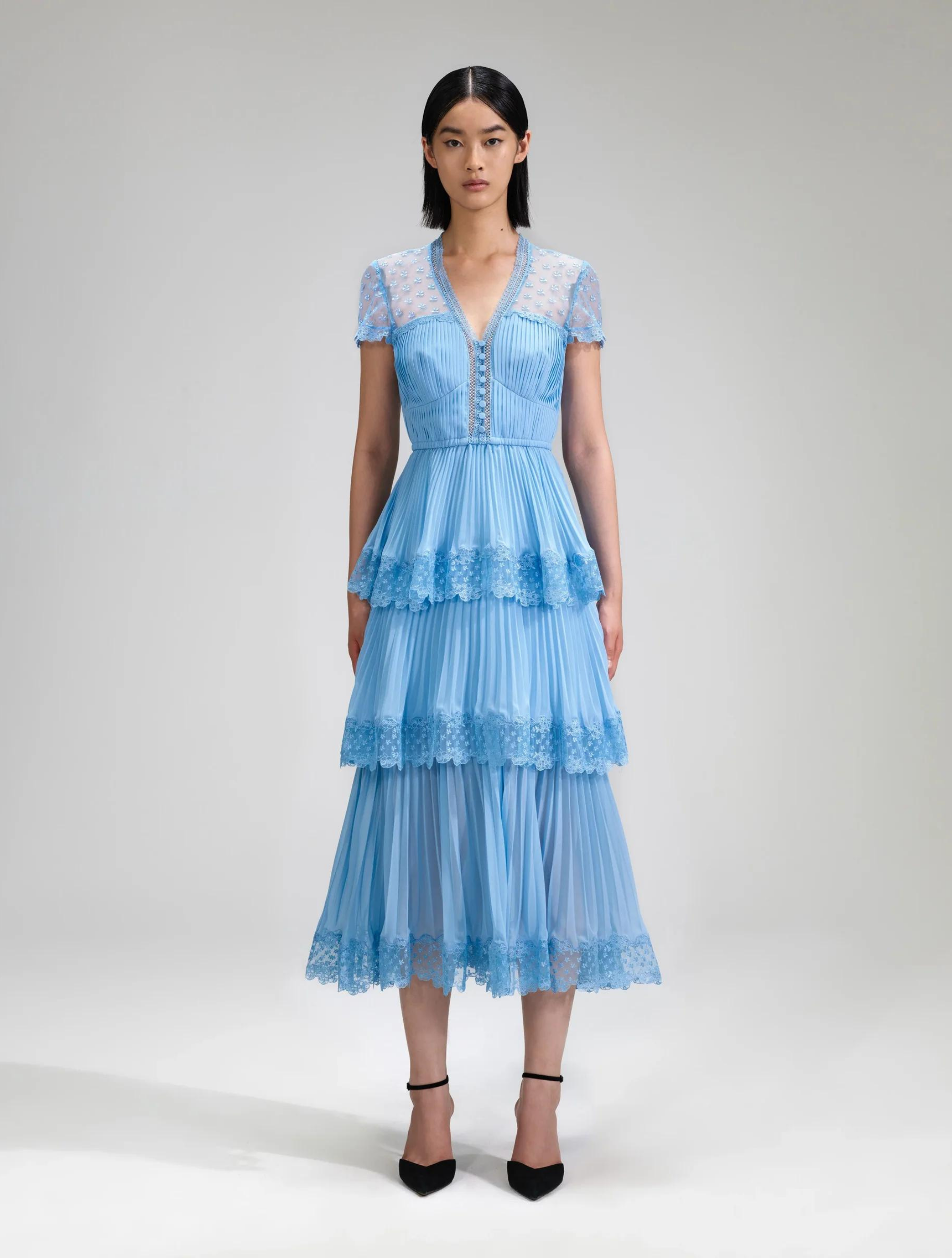 Tiered chiffon midi deals dress