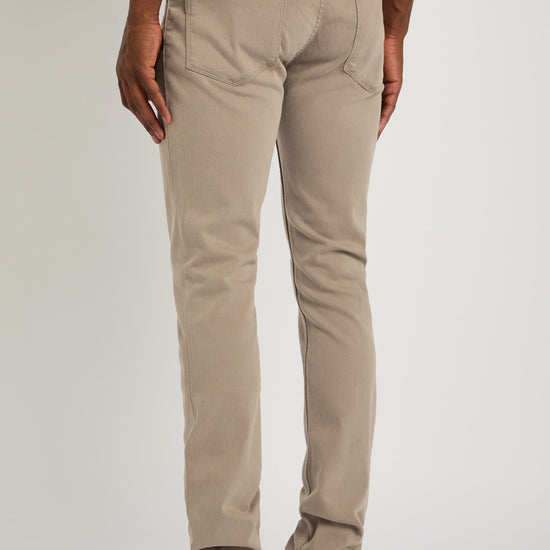 mens straight leg light khaki/sand coloured jeans from paige  rear view