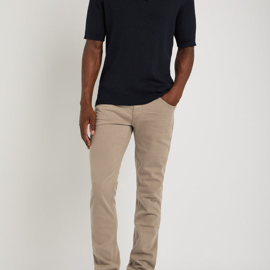 mens straight leg light khaki/sand coloured jeans from paige model shot