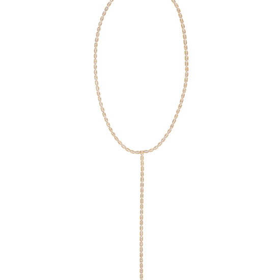 Oval cut Cubic Ziconia gold plated lanyard necklace with fresh water pearl feature and lobster claw fastening