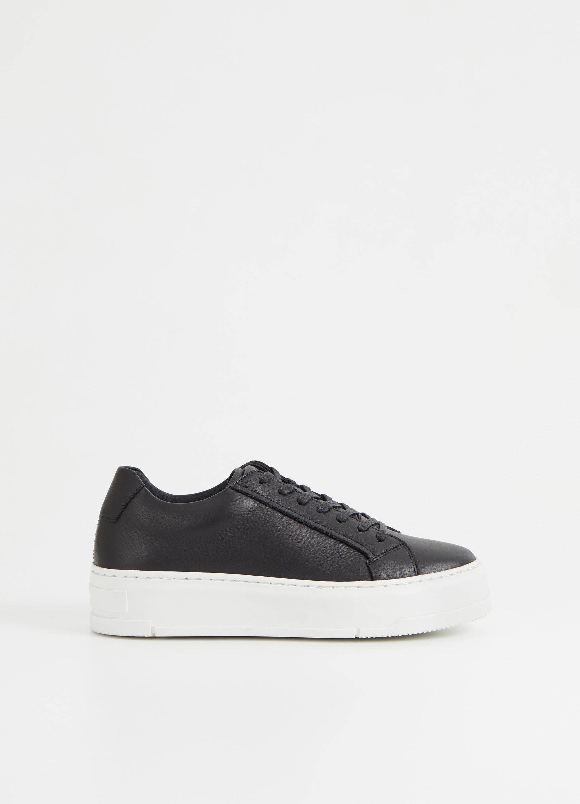 Black leather trainers with white chunky platform sole and heel