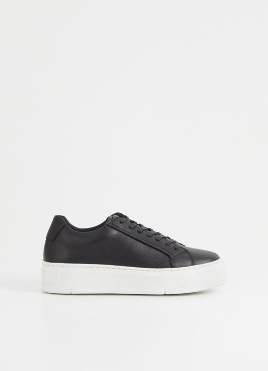 Black leather trainers with white chunky platform sole and heel