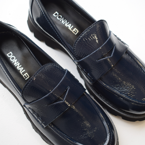 Navy patent leather loafer