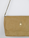 suede bag with gold scarab detail