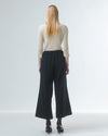 wide leg black culottes with drawstring waist and tie from emin and paul rear view