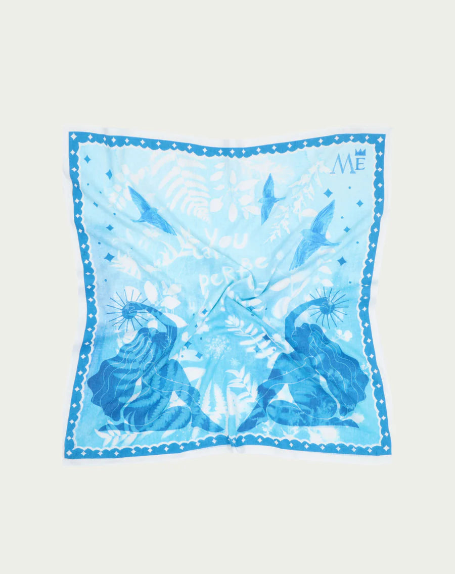 blue print scarf which can be used as a top  flat lay
