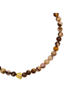 light brown multi beaded choker with lobster clasp and central gold nugget close up