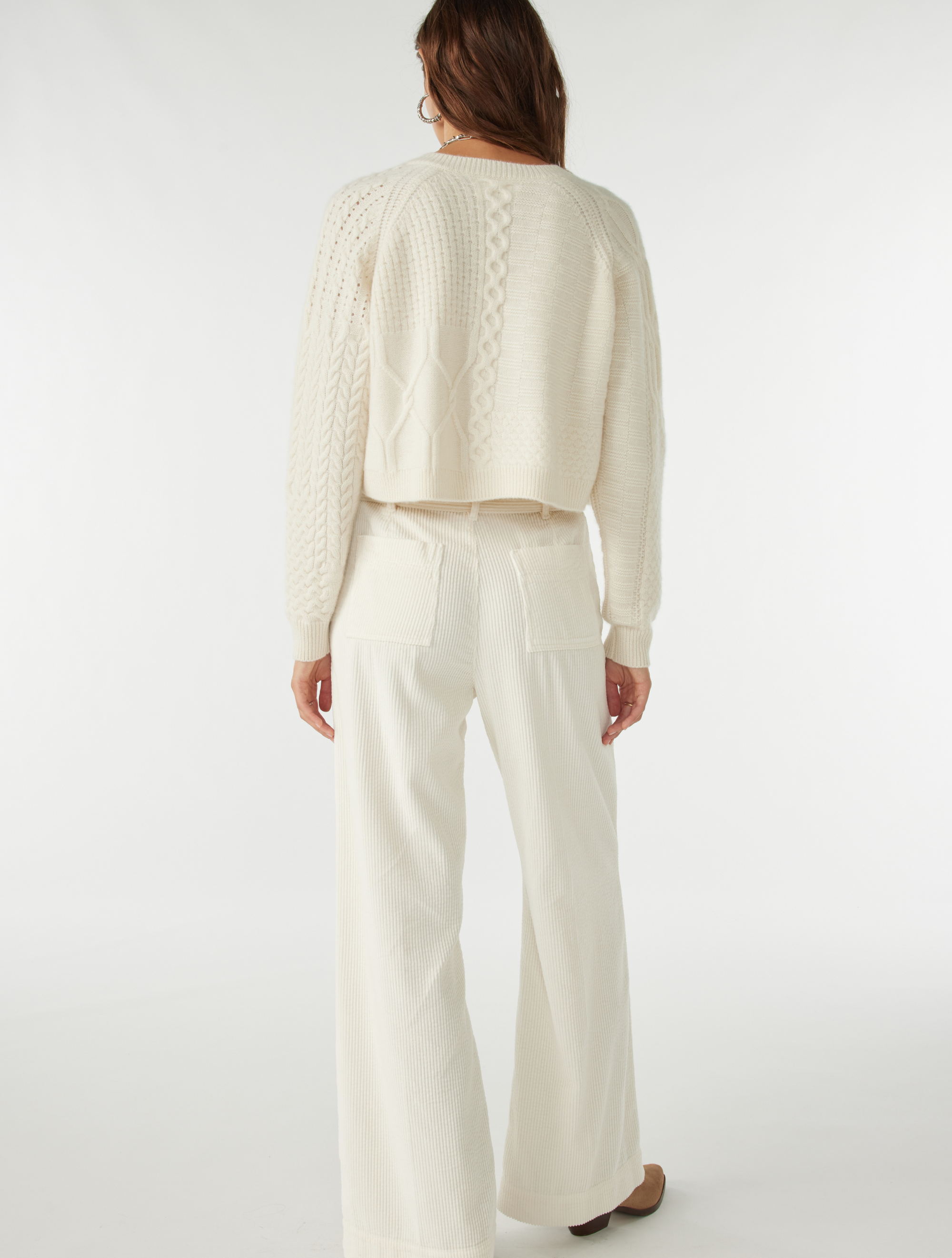 White cord trousers with tie belt 