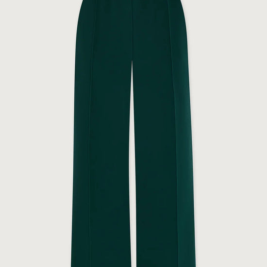Dark teal wide-leg trousers shown flat against a light gray background.