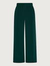 Dark teal wide-leg trousers shown flat against a light gray background.