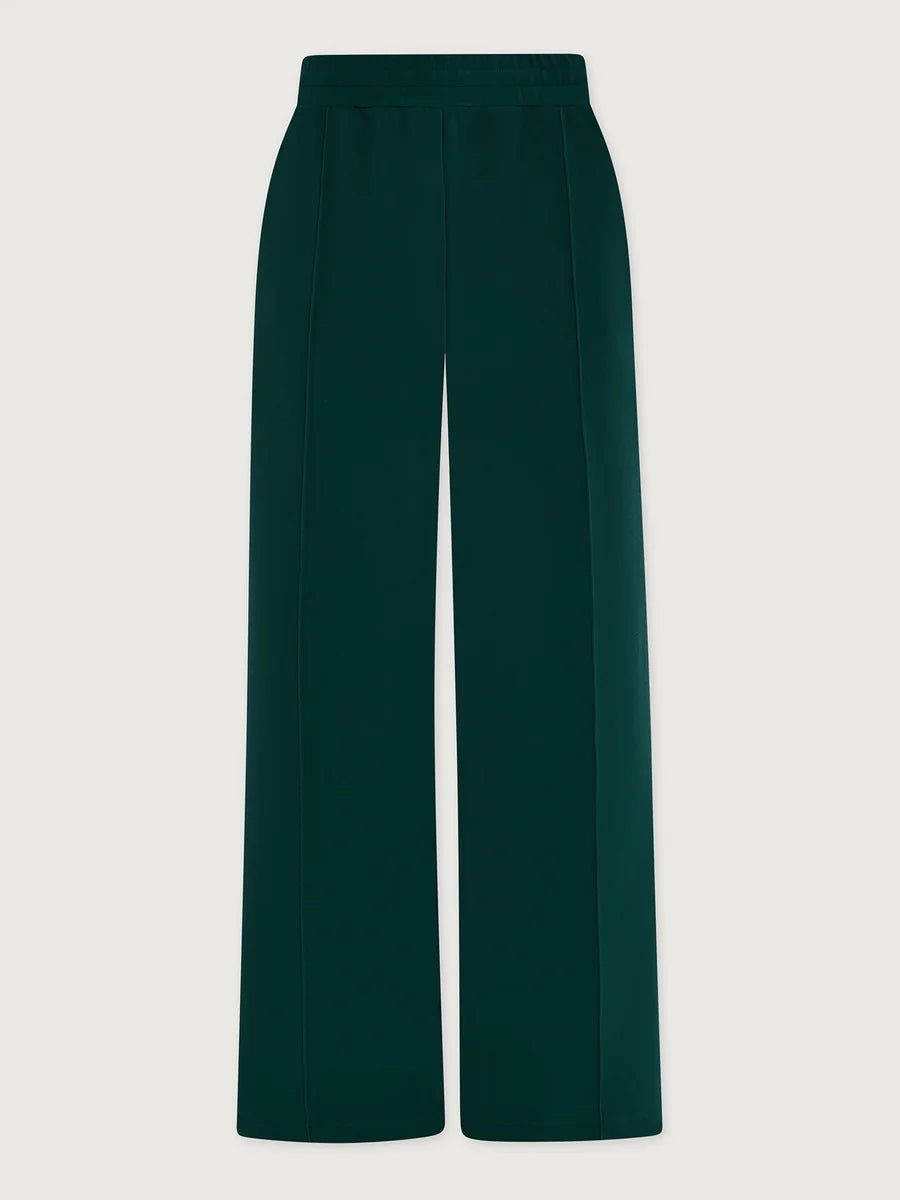 Dark teal wide-leg trousers shown flat against a light gray background.
