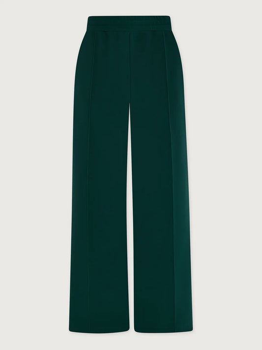 Dark teal wide-leg trousers shown flat against a light gray background.