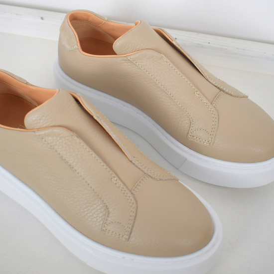 Slip on platform trainers in a biscuit colour