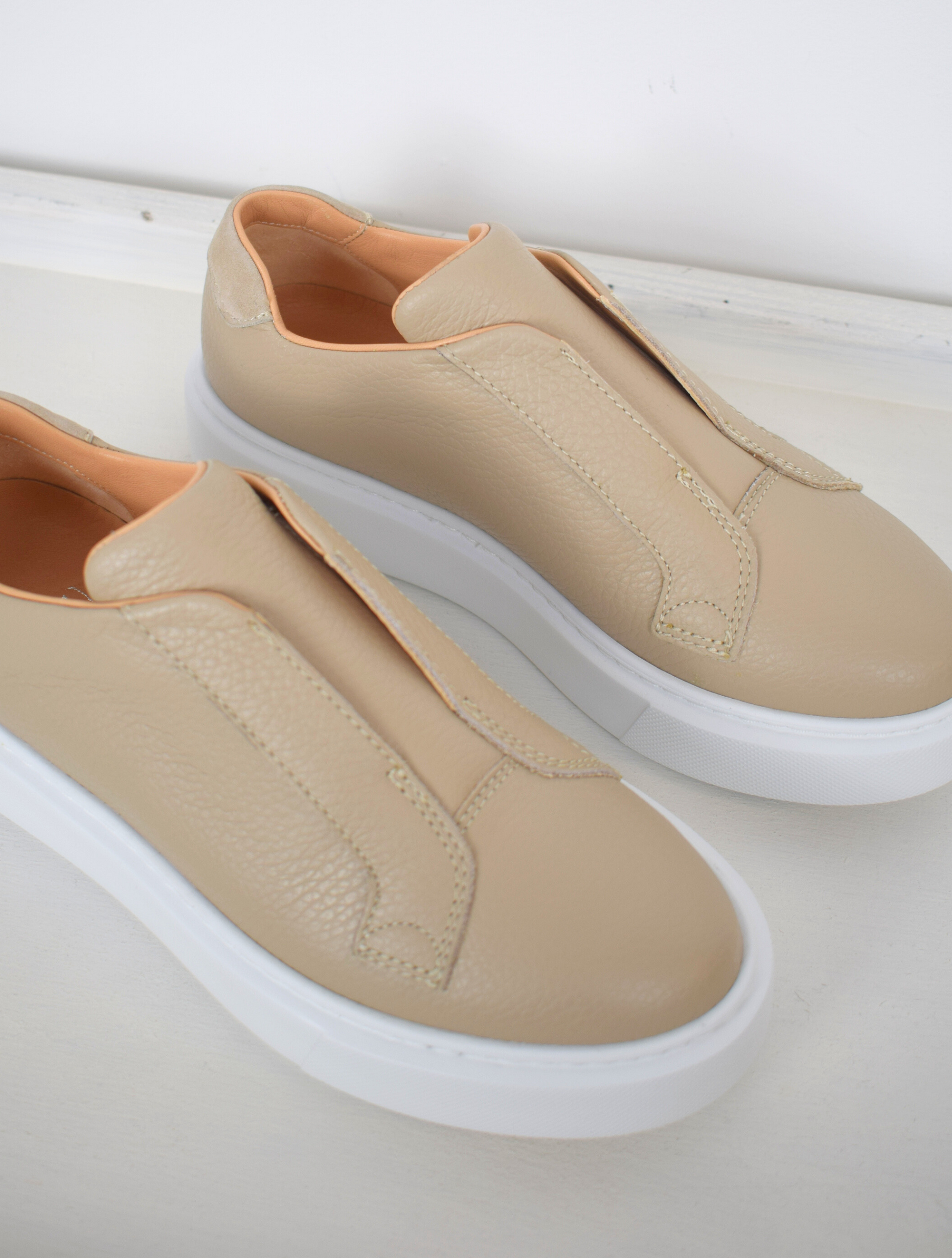 Slip on platform trainers in a biscuit colour