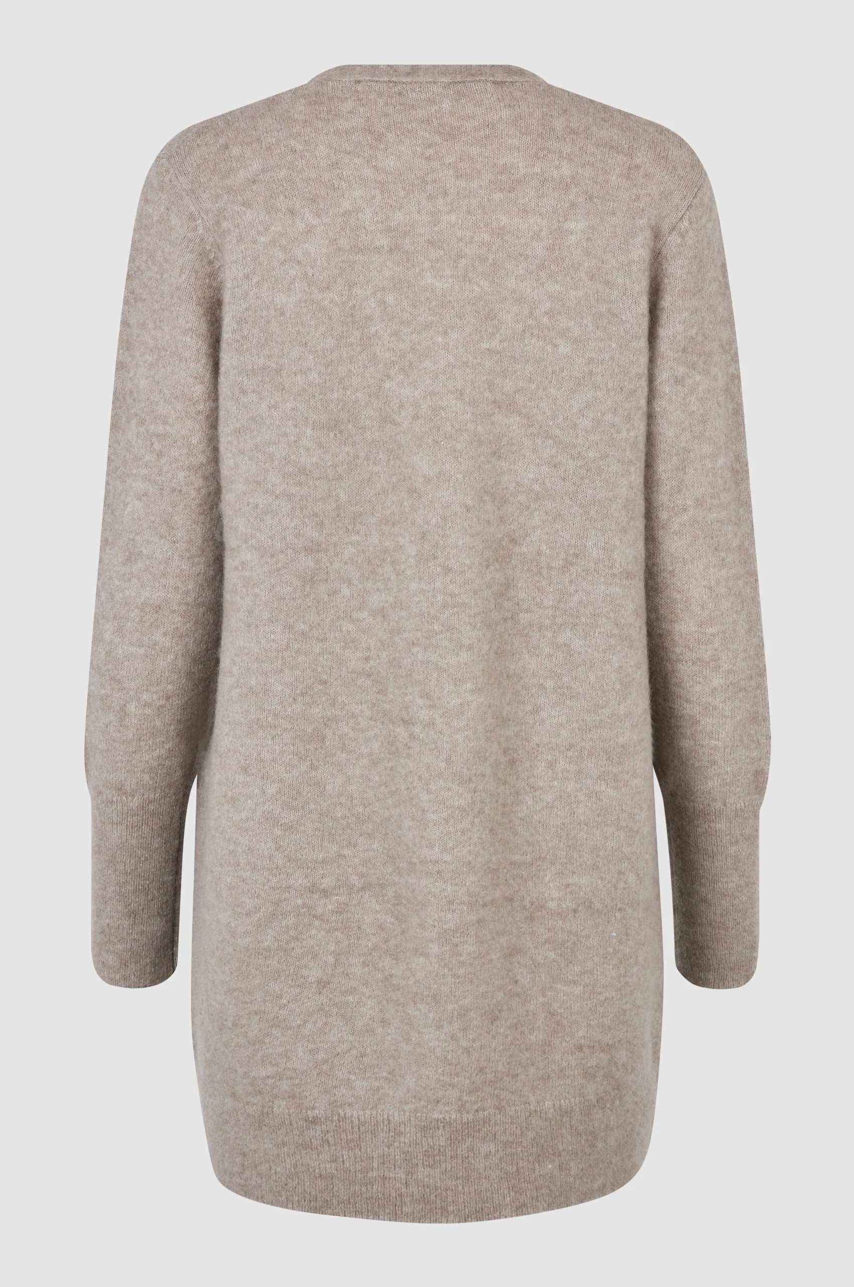 Long line edge to edge cardigan in soft taupe