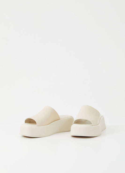 Cream chunky flatform leather slider