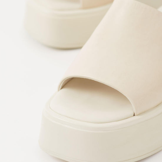 Cream chunky flatform leather slider