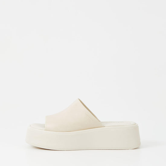 Cream chunky flatform leather slider