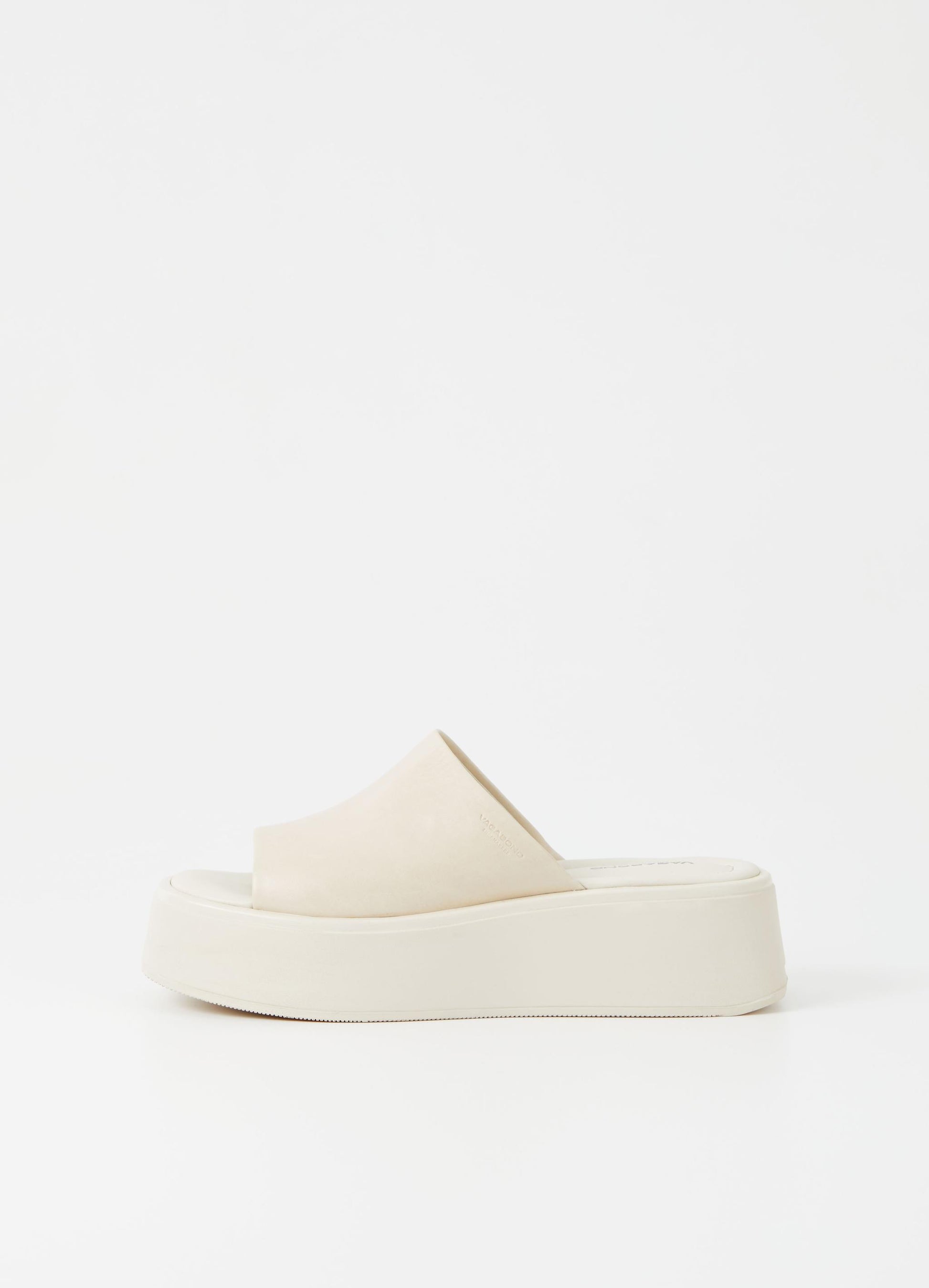 Cream chunky flatform leather slider