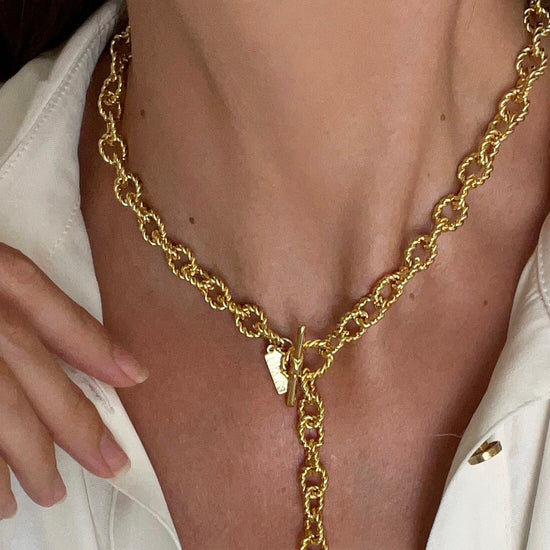 Gold chunky lariat necklace